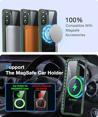 Coque Samsung S21 FE MagSafe FNDMIL silicone rigide transparente antichoc vert - 3