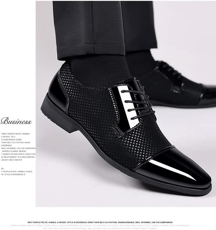 Men's Dress Shoes Casual Oxford Lace-up Business Formal Shoes Cap Toe Fashion Black - Image 5