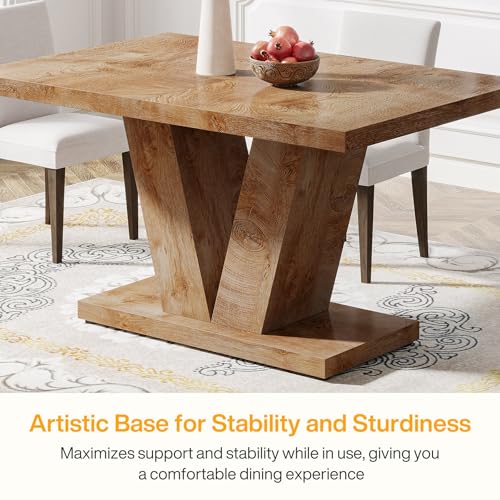 Image of Tribesigns 47-Inch Dining Table for 4, Light Oak Brown Kitchen Dinner Furniture with Heavy Duty Pedestal, Farmhouse Wooden Eating Desk for Home, Dining Room, Small Space