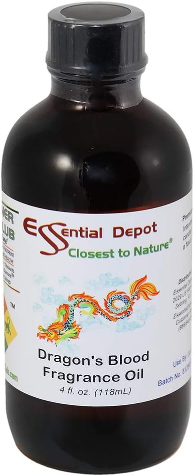 Essential Depot Dragon's Blood Fragrance Oil - Supplied in 4 oz. Amber Glass Bottle with Black Phenolic Cone Lined and Safety Sealed Cap