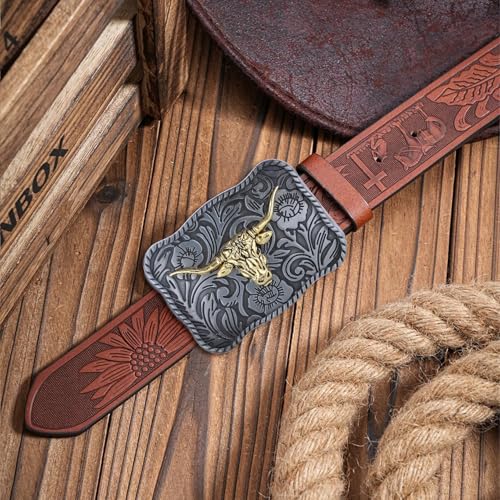 Image of Turquoise Belt Buckle for Men Western Texas Longhorn Bull Rodeo Belt Buckle American Cowboy Chic Gift