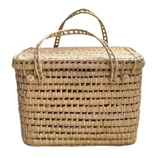 QABANE Malle de rangement feuille de palmier - Coffre de rangement feuille de palmmier - 30 x 45 x 30 cm - Artisanat Marocain - Couleur Naturel