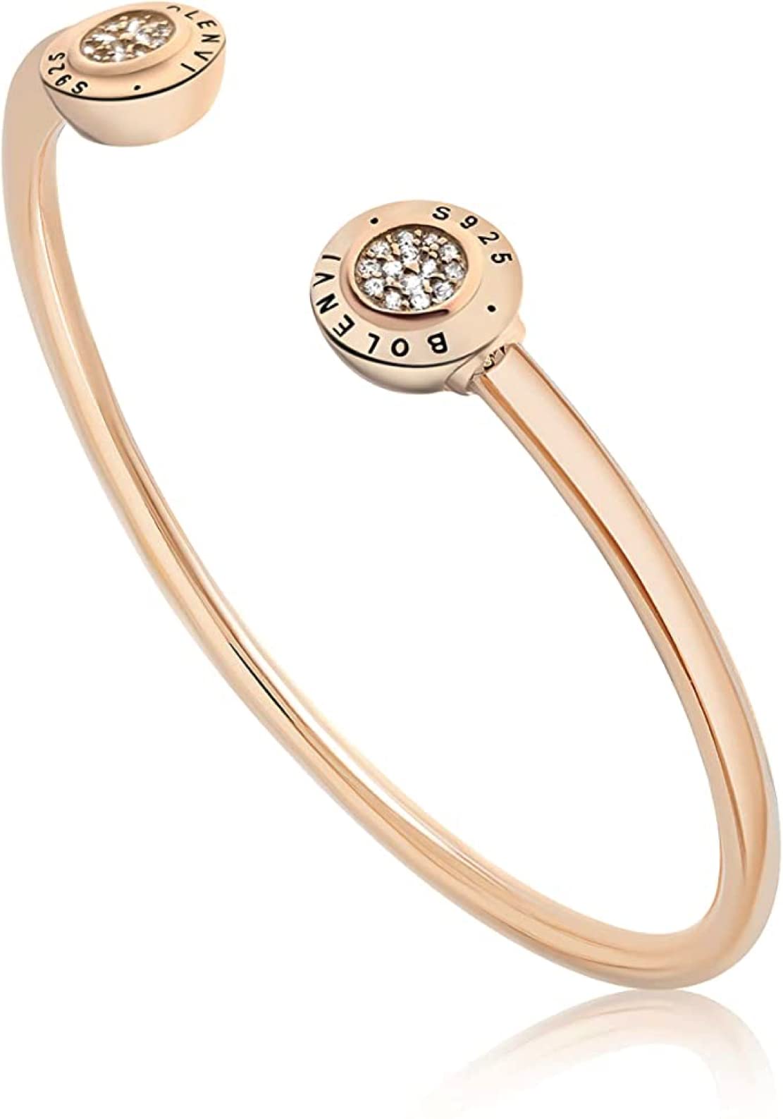 Authentic Bolenvi 925 Silver over Rose Gold Adjustable Bangle Layer Charm Bead Bracelet