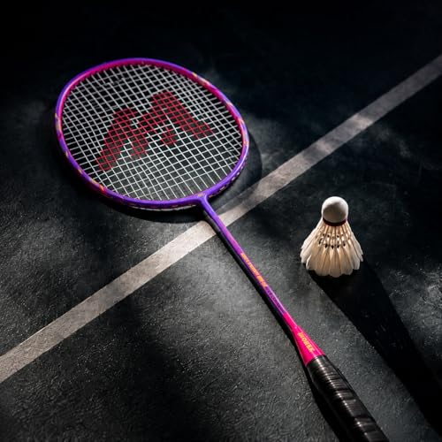 Image of Morex Carbon Graphite Badminton Racket with Full Cover Bag | Durable Carbon Shaft & Curve Frame for Better Sweet Spot & Smash Power | Ideal for Beginners & Advanced Players (Purple & Pink)