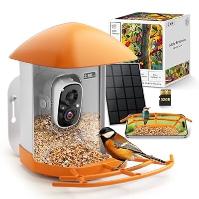 KEEPYOO 2.5K Bird Feeder with Camera, Wildlife Video Recording Feeder for Outdoor, Non-Subscription Free Bird Identification with Solar Panel & 32GB Card, Ideal Gift for Nature Lovers (Brown)