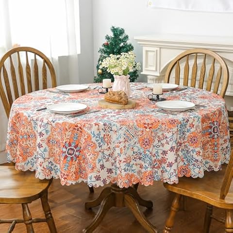 Siilues Boho Tablecloth 60 × 60 Inch Round, Bohemia Decorations for Home Boho Decor Dinning Table Cover Cover