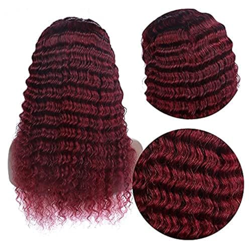 Image of Punmasa Headband Wig Human Hair Deep Wave 99J Human Hair Headband wigs for women Glueless None Lace Front Wig Machine Made 150% Density human hair headband wig 22 Inch