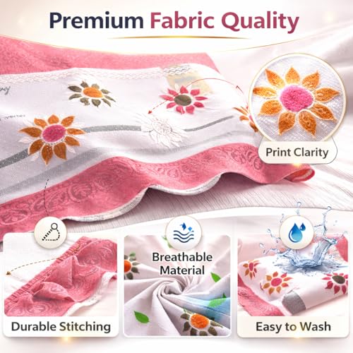 Image of Cotton Net Split AC Cover Indoor Unit for 2 Ton Capacity AC, Premium Work Indoor AC Dust Protection Cover Designer Summer Ac Cover for 2 Ton Ac (38 X 15.35 X 7.8 inch, Pink Flower)