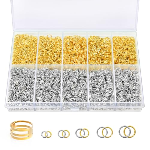 4600 Pcs Jump Rings for Jewelry Making Kit Gold & Silver Open Rings with Opener Tools for Earrings Keychains Bracelet & Necklace Repair Supplies