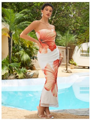 Milumia Women's Floral Strapless Bodycon Maxi Dress Summer Tube Top Dresses3
