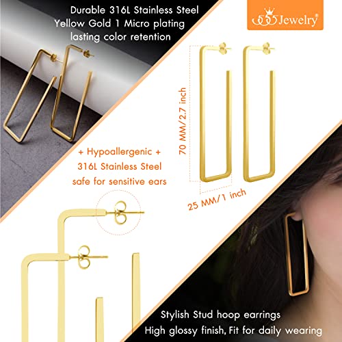 555Jewelry Stainless Steel Large Geometric Stud Hoop Rectangle Earrings for Women4
