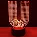 Produktbild lampada della scuola materna 3D Namealphabet lettera U decorazione del telecomando U colorfullight per la camera da letto domestica Anno giocattolo regalo