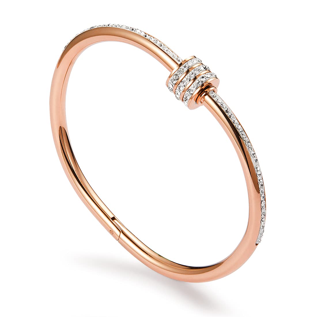 PANSTAR Elegant Cubic Zirconia Bangle Bracelet for Women – Gold-Plated Adjustable 316L Stainless Steel Bracelet with Sparkling Crystal Charm