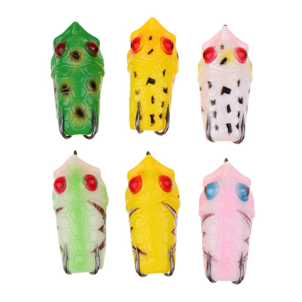 MERISHOPP 6 Pieces Fishing Lure Frog Baits Snag-proof Weedless Lures Topwater Floating with Double Sharp Hooks Freshwater Saltwater | Sporting Goods | Fishing | 6 Pieces of Fishing Lure