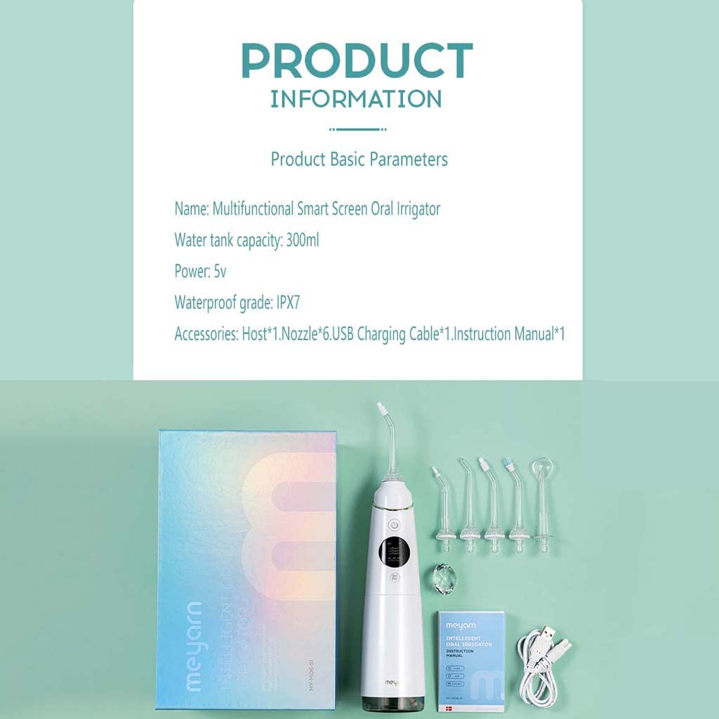 TJH Water Flosser Limpiador de Dientes inalámbrico con Pantalla OLED, IPx7 Resistente al Agua 360 ° Rotatorio Inalámbrico Irrigador Oral Dental 360ml, Limpieza Profunda, 5 Modos 5 boquillas
