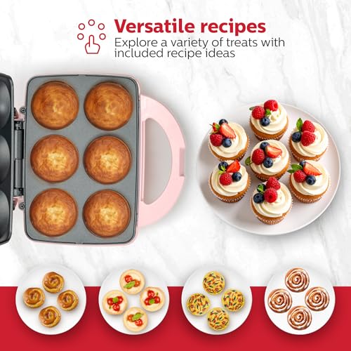 Image of Holstein Housewares Non-Stick 6-Count Electric Cupcake Maker Machine - Bakes 6 Cupcakes, Muffins, Pizza Cups, Cinnamon Buns - Perfect for Gifts, Birthdays, Holidays, or Bake Sales, Pink