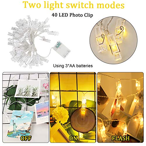 Led Photo Clips String Lights 20Ft 40 Led Photo Clips Battery Powered Starry Fairy Lights Twinkle Lights For Hanging Pictures, Cards And Artwork Wedding Party Christmas Halloween Thanksgiving Decor #TOP5