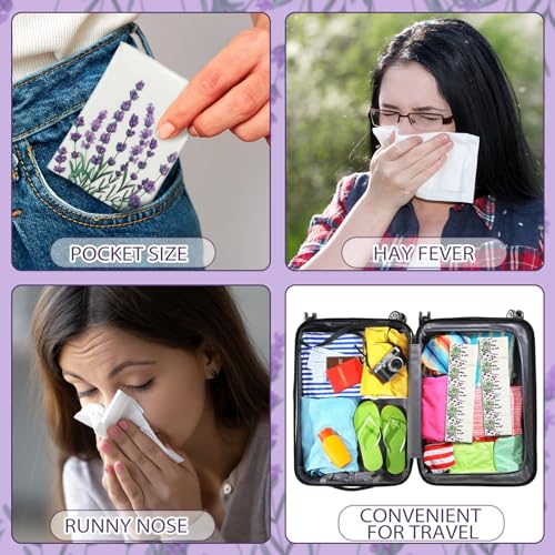 Image of Therwen 100 Pack Pocket Tissues Travel Bulk 1000 Sheet, Lavender Style