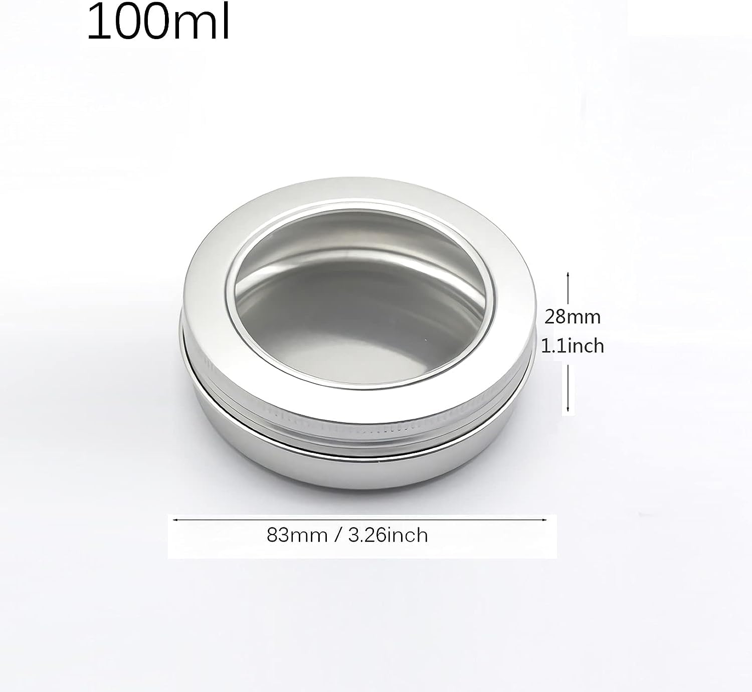 Konserwy kosmetyczne. 24 szt. 150 ml puste okrągłe srebrne puszki aluminiowe puszki słoiki z zakrętkami przezroczyste okienko(5.1 Ounces)