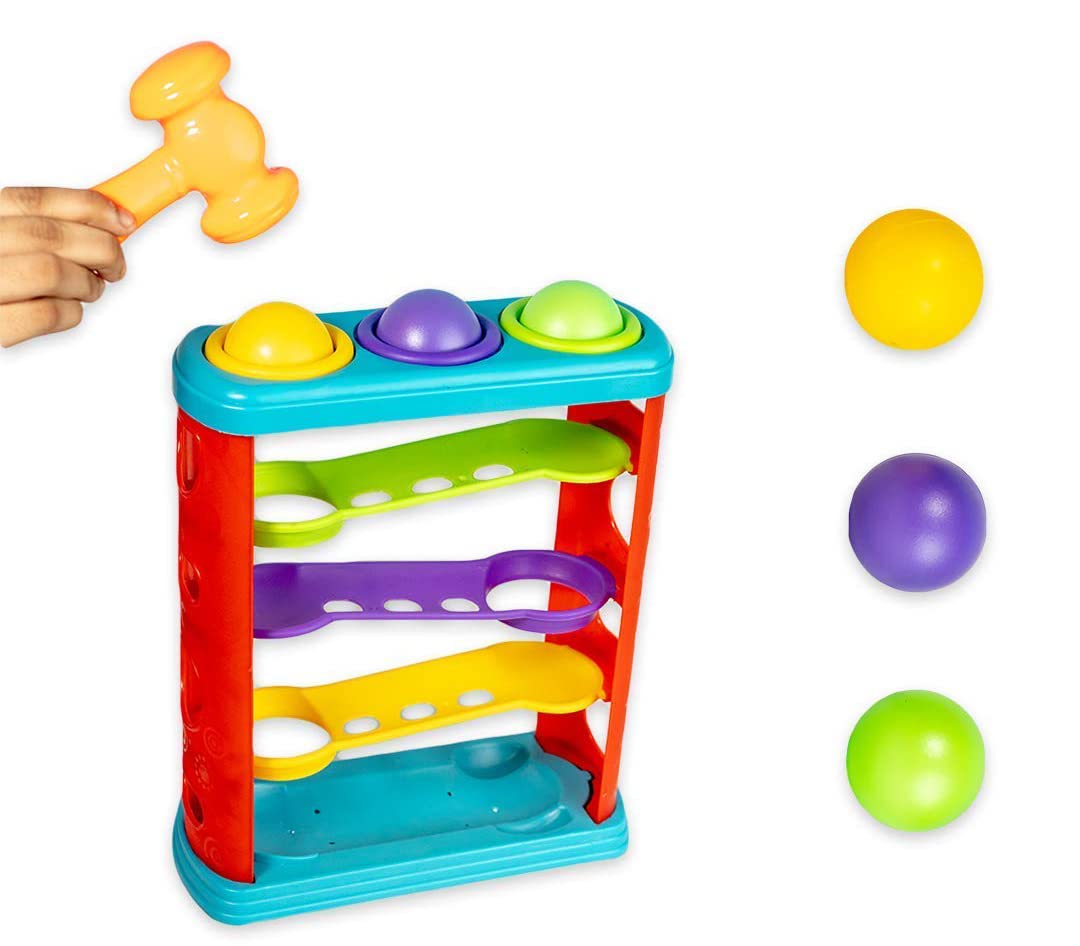 Mummy Please Colorful Ball Drop Tower Toy, Educational Rolling Ball Track with Monkey Top, Early Learning Activity Centre for Babies and Toddlers (Hammer Balll Ramp Medium)-image-13