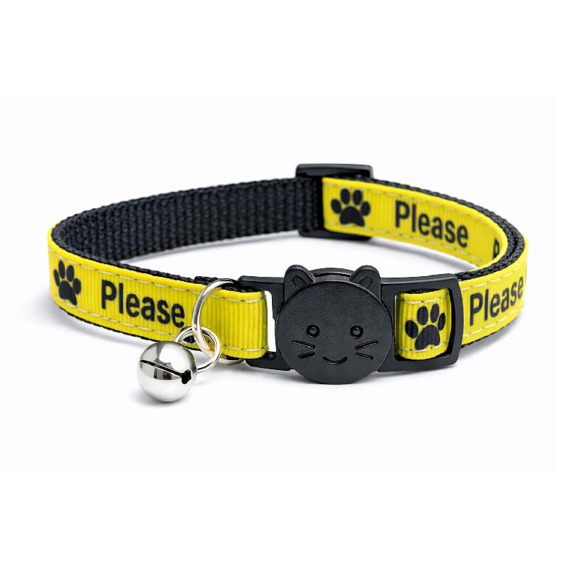 Kitten Collars with Bell – Please Do Not Feed Me, I Am Microchipped | Safe Quick Release Breakaway Buckle | Zacal Cat Collars (Yellow, Please Do Not Feed Me)