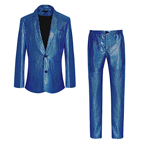 CARUHIF Mens 70s Disco Outfit Rainbow Suit Sequin Jacket and Pants Halloween Party Costume(Z2706BU 2XL)