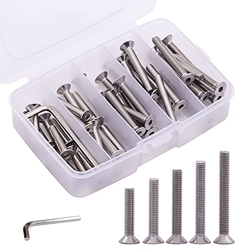 M6-1,0 x 20, 25, 30, 35, 40 mm Flachkopfschrauben Sortiment (60 Stück), Vollgewinde, DIN 7991, Edelstahl 304 (18-8), Inbus-Innensechskant-Antrieb, helle Oberfläche Cover