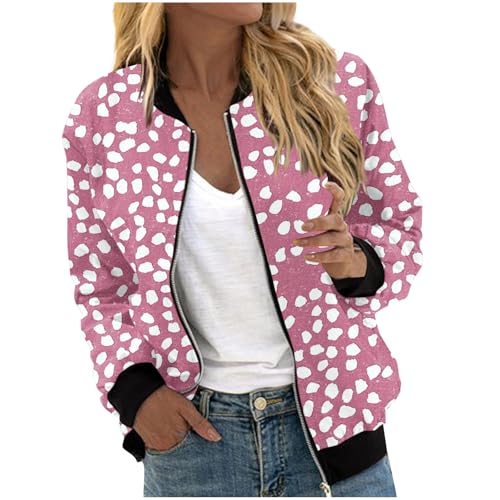 KOG Bomberjacke Damen Herbstjacke Elegante College Jacke Grafik Kleidung Frauen übergangsjacke Vintage Sweatjacke Winter Kapuzenpullover Softshelljacke Sport Jacke Daunenmantel Rosa M