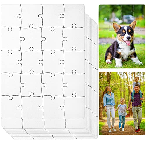 12 Sets Blank White Jigsaw Puzzles Sublimation Puzzle Craft White DIY Custom Puzzle for Heat Press Thermal Transfer Puzzle Craft(A5-20 Style)