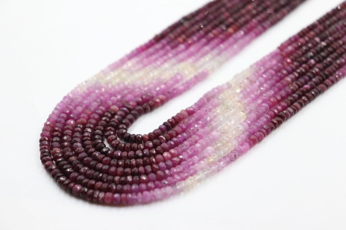 8 Strands AAA Natural Ruby Shaded Faceted Rondelle Necklace 3-4mm Shaded Ruby Beads Long Necklace for Women Gift for Her