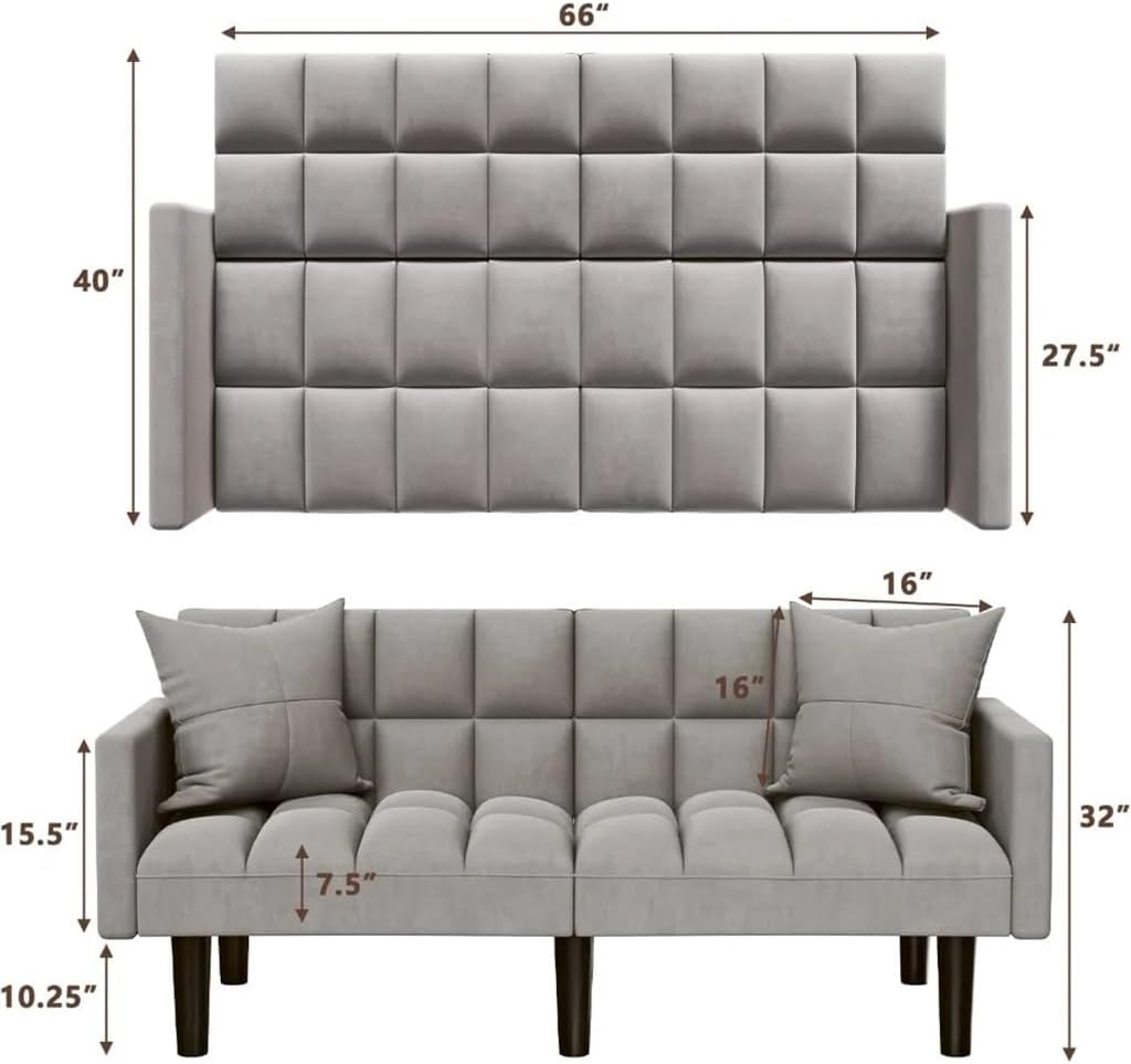 Sofa Bed Cushion Convertible Sofa with Cylindrical Soft Pillow, Suitable for bedrooms, Apartments