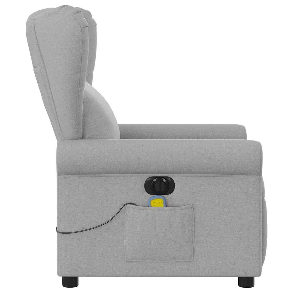 Massagesessel Elektrisch Wolkengrau Stoff mit 6-Punkt-Vibrationsmassage, verstellbare Rückenlehne und Fußstütze, Metall und Holzgestell, ergonomischer Relaxstuhl für Wohnzimmer
