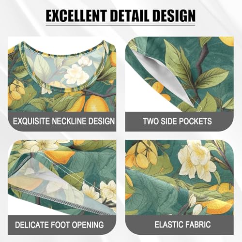 ALAZA Lemon Flowers Branches Green Pajama Set Short Sleeve Sleepwear Soft Lounge Nightwear4