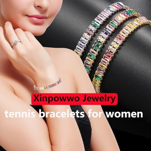 Tennis Bracelets for Women,Xinpowwo Adjustable 18K Gold Plated Cubic Zirconia Tennis2