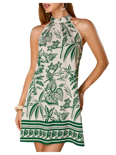 Image of Floerns Women's Sleeveless Floral Print Sundress Halter Neck A Line Short Dress
