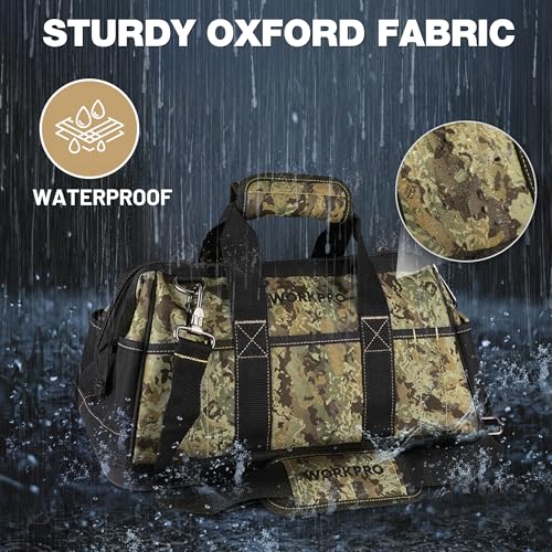 Image of WORKPRO 16-Inch Wide Mouth Tool Bag with Water-Proof Molded Base