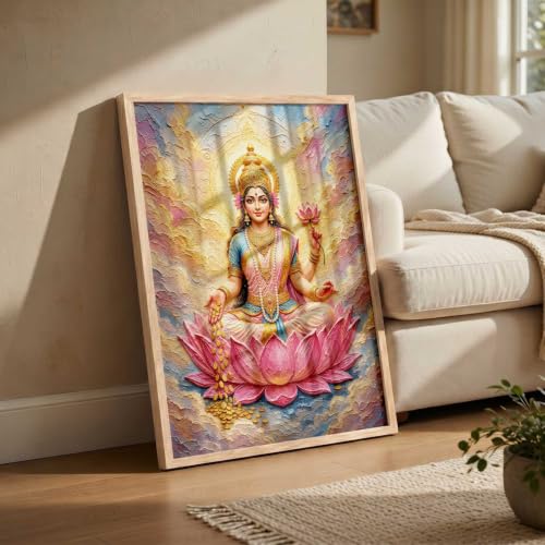 Image of CRAFTLYN Hindu God Wall Art WALL ART Prints Framed Spiritual Religious Paintings for Living Room, Pooja Room, Bedroom, Office, Meditation Room, Home Decor (Saraswati ma, 19 X25, Brown)