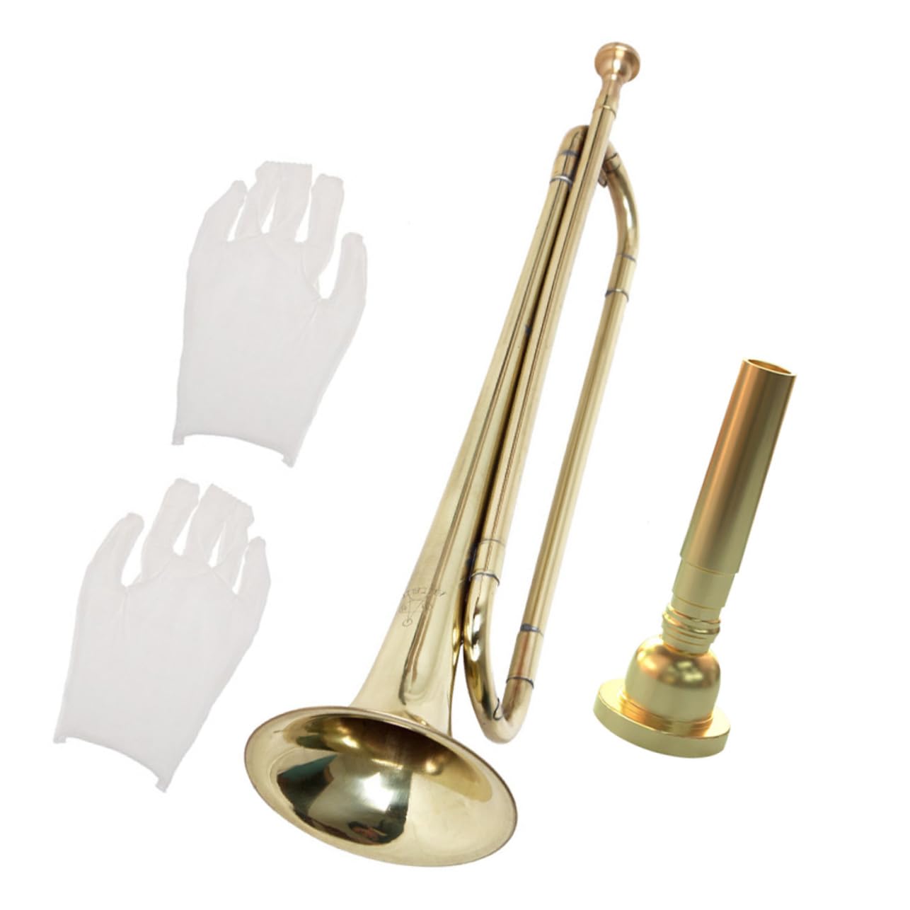 Trompeta para Niños Pequeña de Metal Boquilla y Guantes, Instrumento Musical Educativo para Estudiantes, Juguete de Trompeta para Principiantes y Banda Escolar