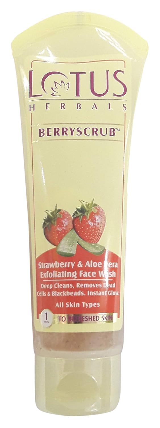 Lotus Herbals Berryscrub Strawberry & Aloe Vera Exfoliating Face Wash | Deep Cleaning | Blackhead Removal | For All Skin Types | 120g - Image 2 thumbnail
