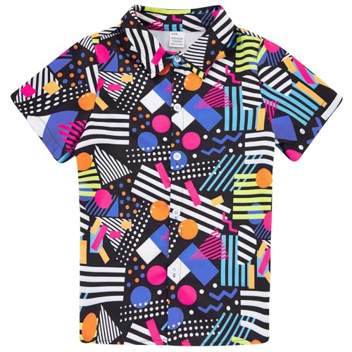 Enlifety Kids Retro Shirts Boy Girls 80s 90s Hawaiian Shirt Short Sleeve Button Down Novelty Aloha Tops