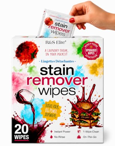Image of Stain Remover Wipes, 20 Count, Individually Wrapped, Instant Stain Remover | For clothes, fabric & jackets, No-rinse cleaner, Portable for travel, purse & diaper bag, Removes grease, food & more