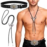 JhavexToy Cinturón Negro De Cabeza De Toro Retro Vaquero Occidental，Collar De Cadena De Cuero Tejido Con Hebilla De Cabeza De Toro, Accesorios Para Vaqueros, Cumpleaños, Regalos para Hombres