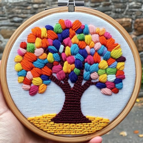 DIY Punch Needle Kits Life Colorful Tree Easy for Beginners Punch Needle Embroidery Set with Hoop Stamped Pattern for Craft Lovers and Home Decor-1
