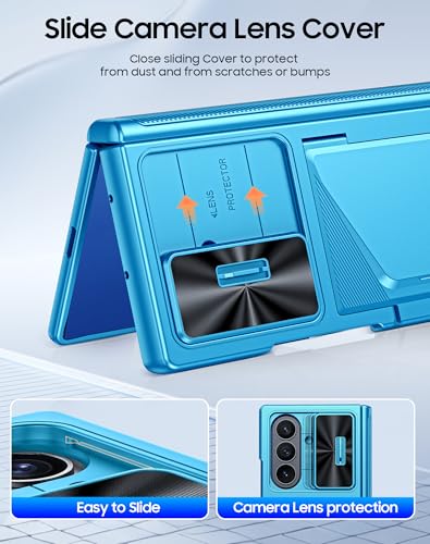 Image of for Samsung Galaxy Z Fold 7 Case with Card Holder RFID Blocking, Built in Slide Lens Cover & Hinge Protection & Screen Protector, Shockproof Wallet Case for Z Fold 7 (Lake Blue)