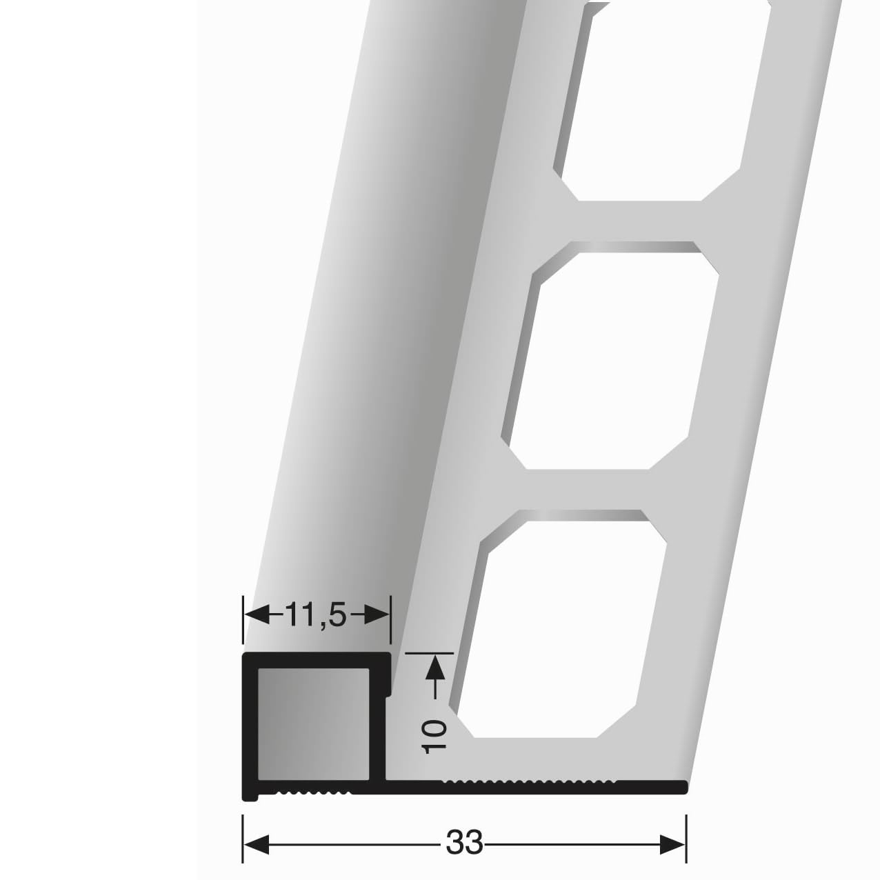 Randleistenprofil 10 x 33 x 2500 mm Einfasshöhe 10 mm Quadratprofil Aluminium Wandabschluss Geschlossen Gestanzt Metallprofil Silber Glanz Küberit