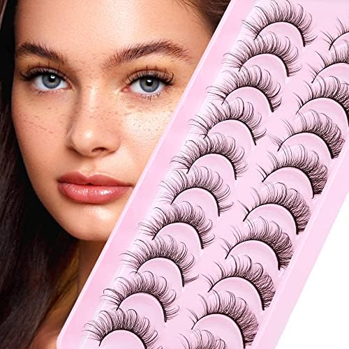 Ruairie Natural Lashes with Clear Band Fluffy Wispy False Lashes Natural Look 10 Pairs Fake Eyelashes Pack