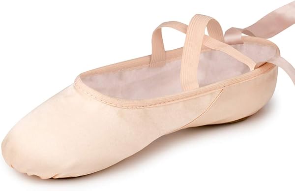 Chaussures de Danse Satin Demi Pointe Pantoufle de Ballet avec Ruban Rose Ballerine pour Enfants et Adulte - 4