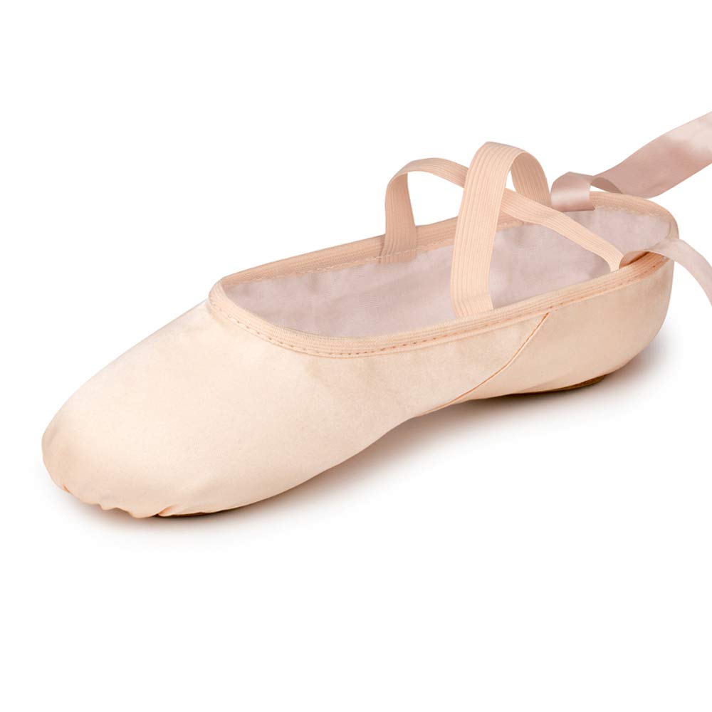 Bezioner Zapatillas de Ballet Suela Partida Satín Zapatos de Danza y Gimnasia con Cinta para Niñas y Adultos