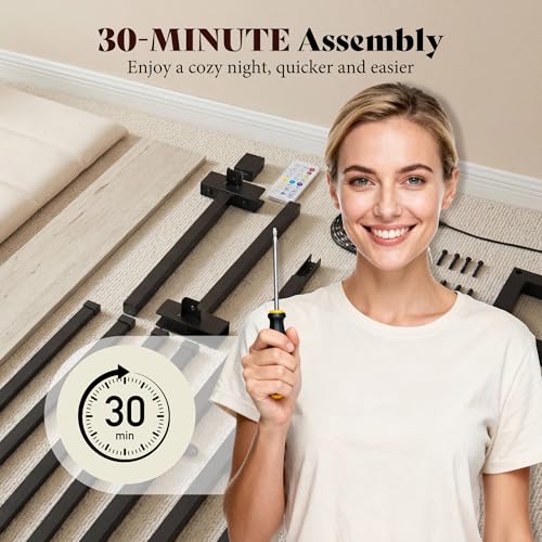 Image of AMERLIFE Twin Bed Frame with LED Light and 2 Storage Drawers, Metal Platform Bed with Storage Headboard, Velvet Upholstered, Heavy-Duty Slats, No Box Spring Needed, Easy Assembly, White