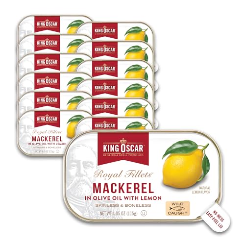 King Oscar Mackerel in Olive Oil, 4.05 Ounce Can (Pack of 6, Packaging May Vary), Skinless & Boneless, Wild Caught Canned Mackerel